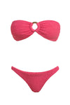 Leyla Pink crinkle bandeau bikini set with ring front