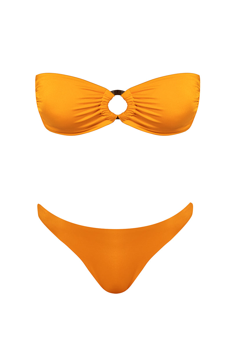 Leyla orange bandeau bikini set with ring front