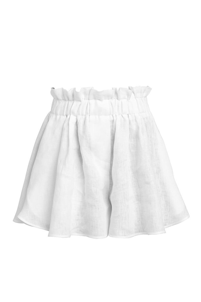 High waist linen flowy shorts in white