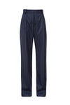 Pleated pinstripe wide-leg pants in Navy blue