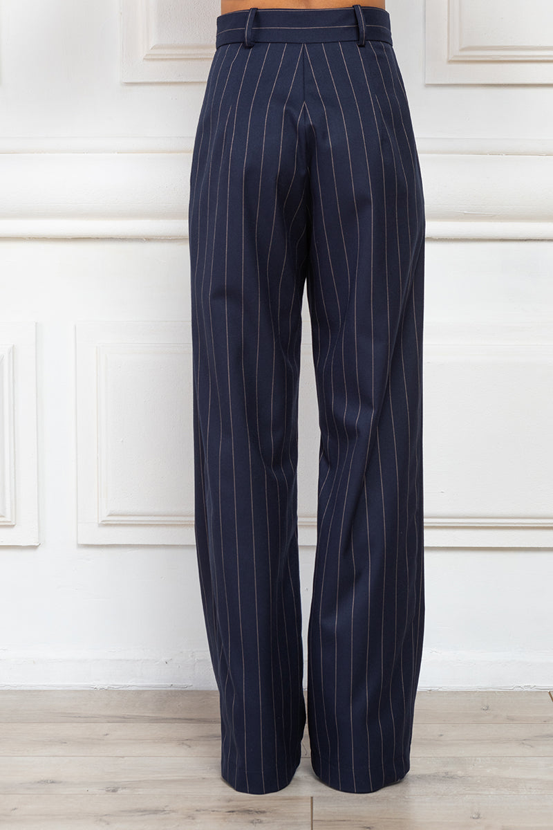Pleated pinstripe wide-leg pants in Navy blue