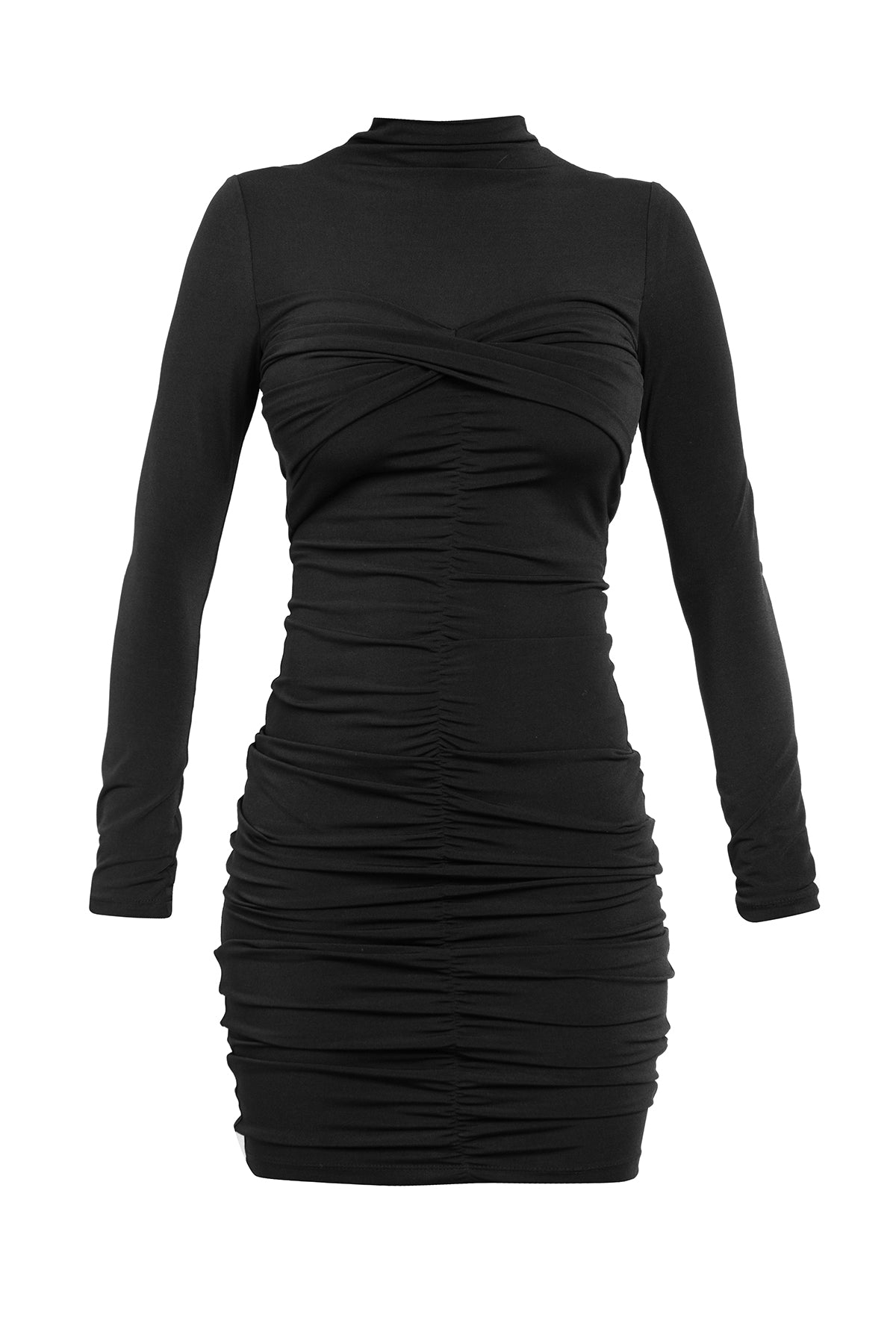 Black Turtleneck Twist-Front body con dress