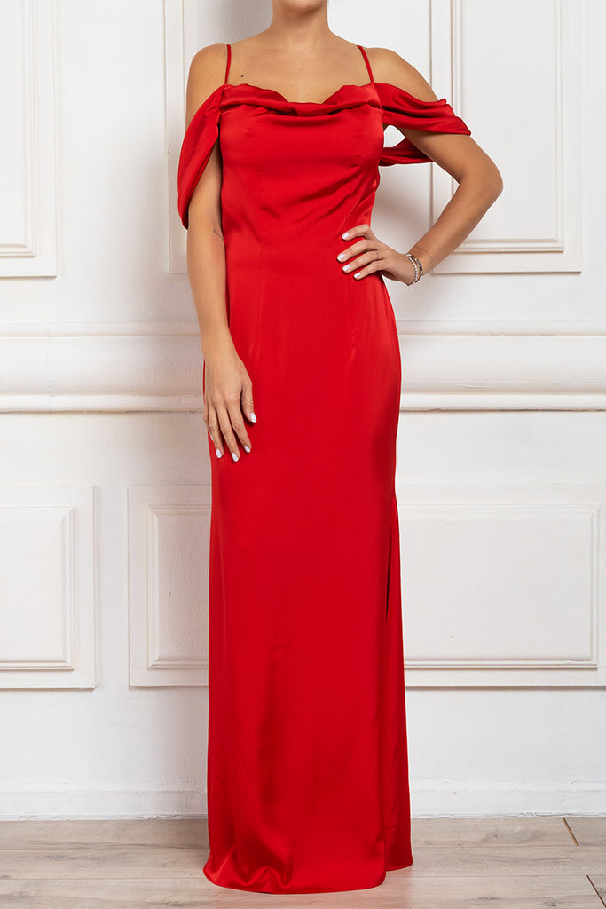 Goddiva Cowl Neck With Strappy Back Satin Maxi - Red - Sale from