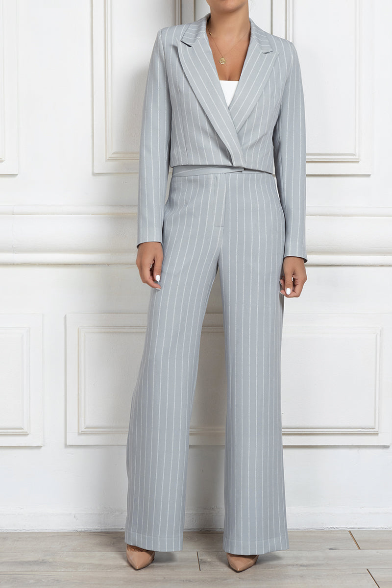 Pinstriped cropped double-breasted blazer