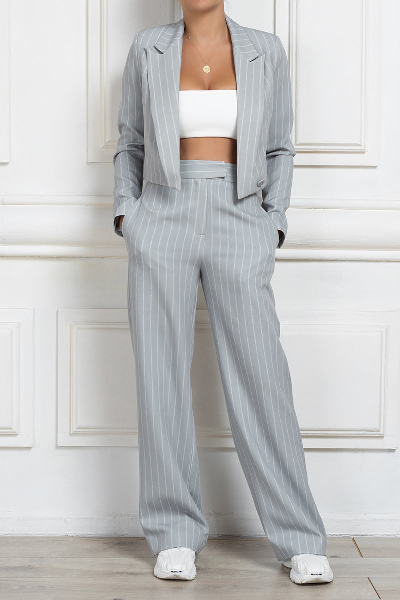 Pinstriped cropped double-breasted blazer