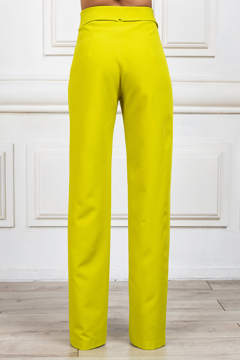 High-waist waist straight-leg overlap trousers in chartreuse