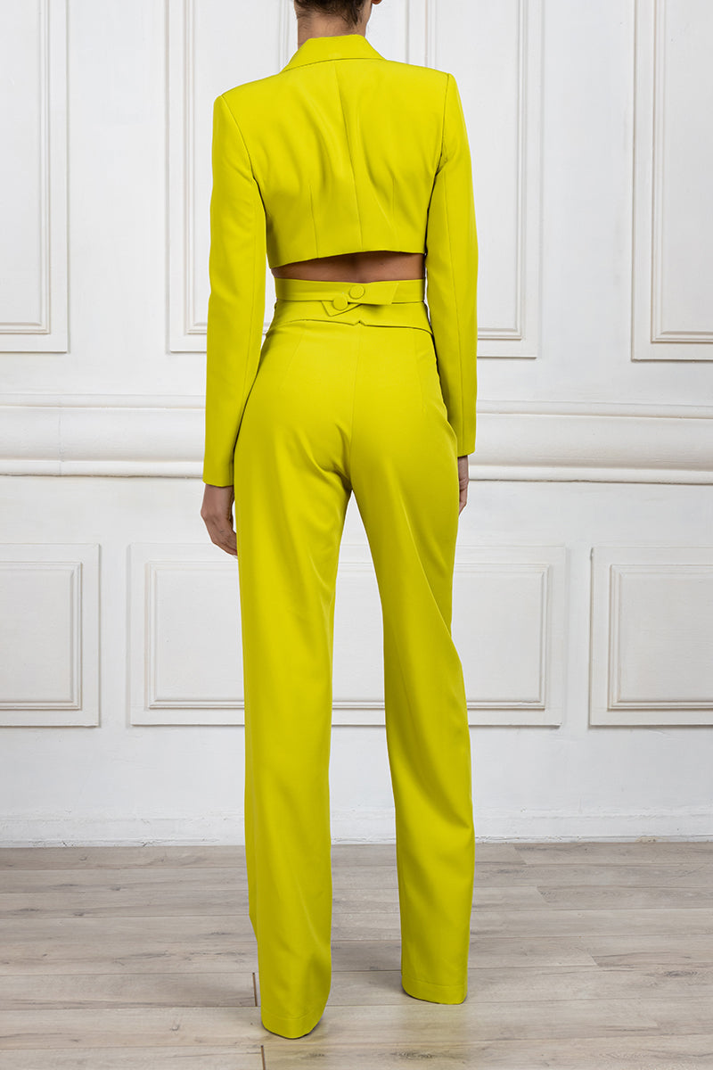 High-waist waist straight-leg overlap trousers in chartreuse