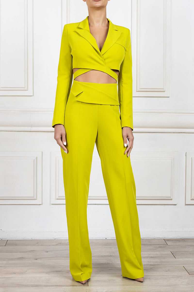 Cropped tailored blazer in chartreuse
