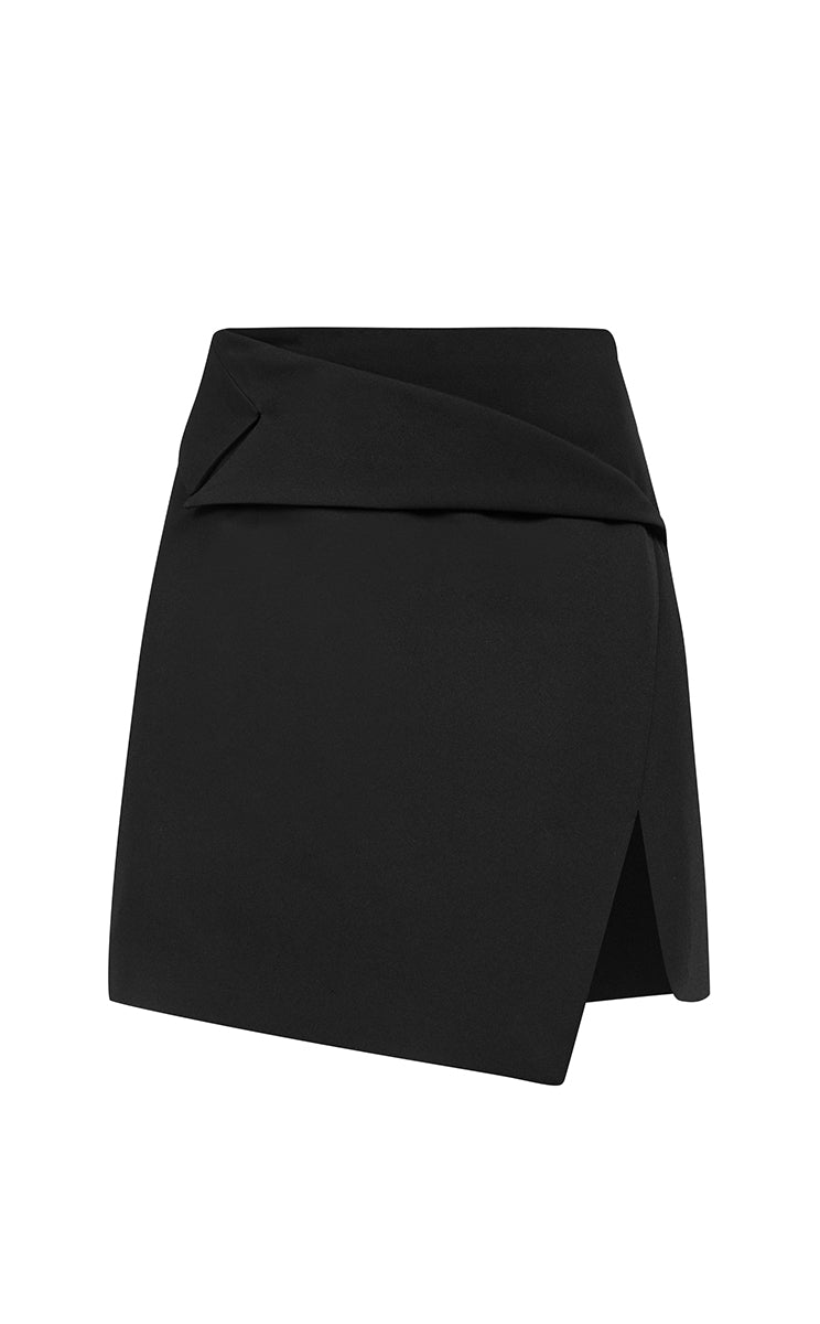 Asymmetric mini skirt in black