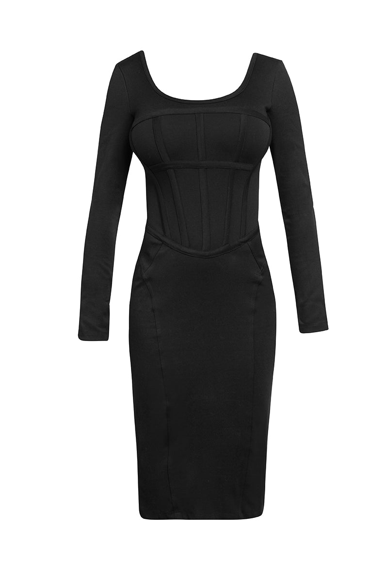 Long sleeve corset dress in black