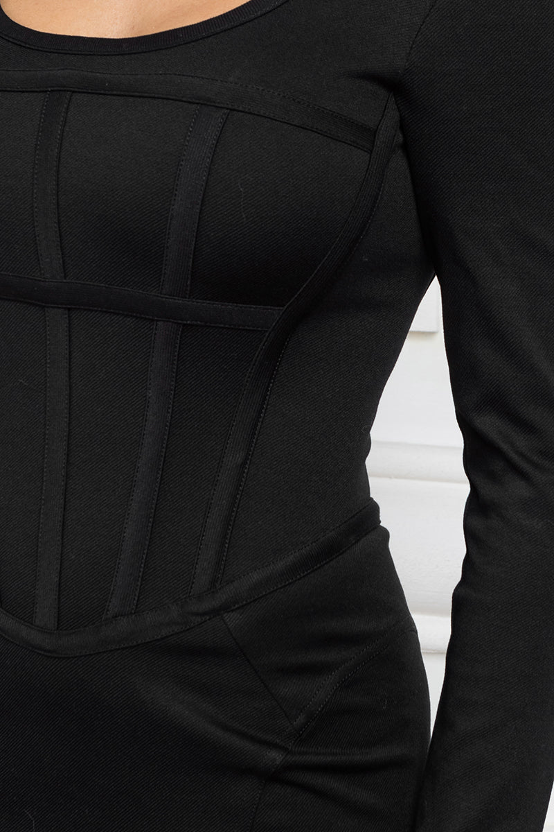 Long sleeve corset dress in black